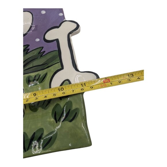 Hand-Painted Ceramic Westie Dog Plate Tray Signed by Artist Bone Handles 11 3/4" - Picture 8 of 8